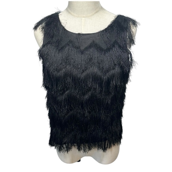 Zara Tops - ZARA BASICS Women's Black Fringe Crewneck Pullover Tank‎ Top Cropped Sz S